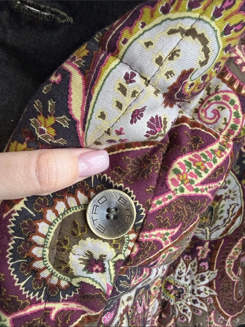 Etro Jeans Olive Paisley Lined Jacket with Branded Buttons size IT 42 S-M - Picture 2 of 10